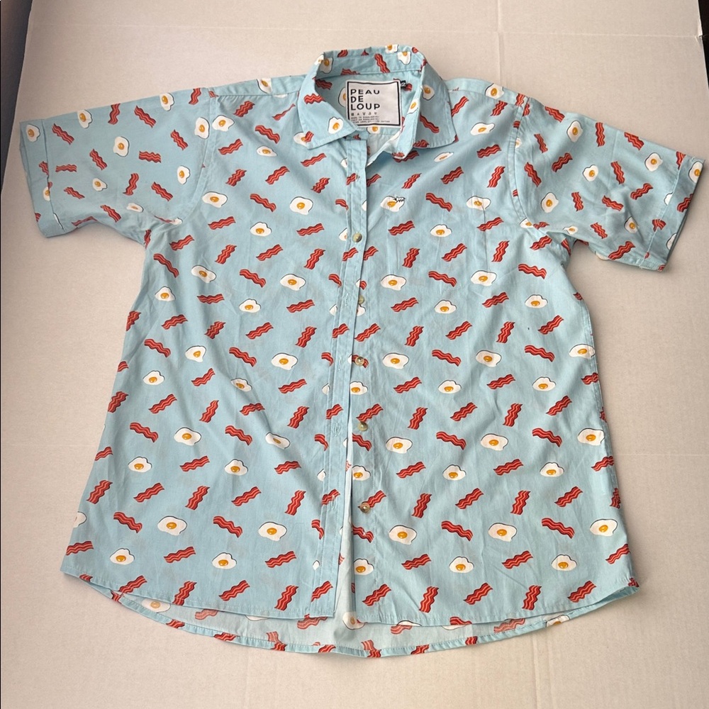 Peau De Loup Light Blue Men’s/Women’s Shirt with Breakfast Print